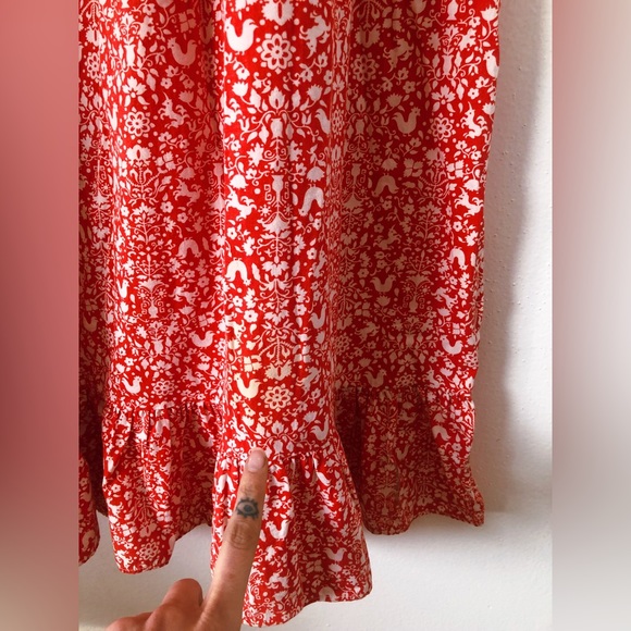 Vintage Rare 60s Unicorn Floral Folk Print Prairie Dress / Ruffles Puff Sleeves - Picture 15 of 15